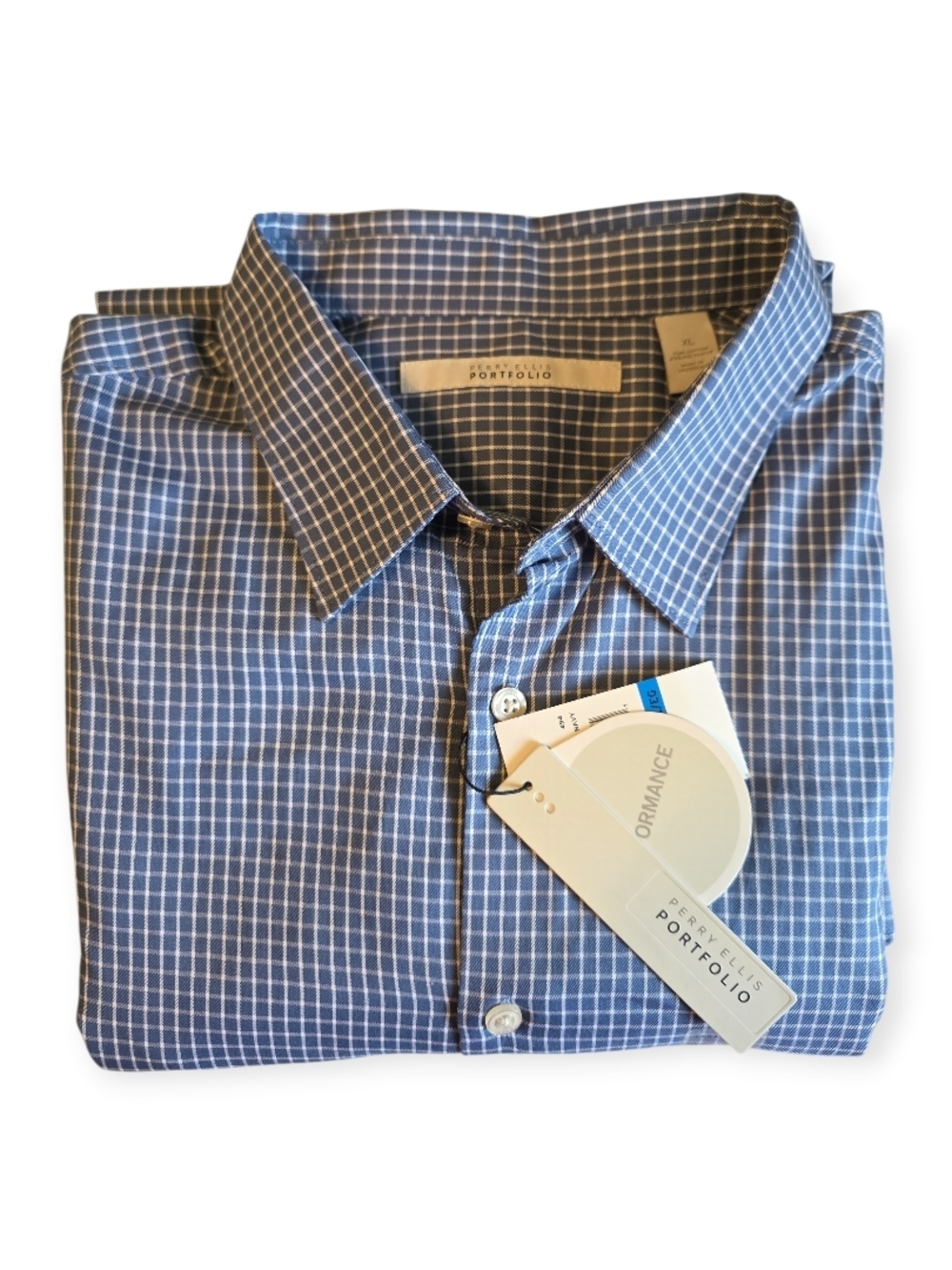 Perry Ellis Blue and White Check Dress Shirt